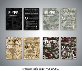 Flyer design templates. Set of A4 brochure flyer design templates with geometric abstract military backgrounds.  Infographic concept, mobile technologies, for advertising, reporting, corporate style