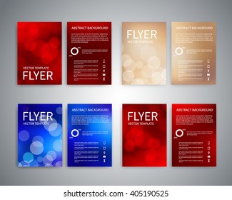Flyer design templates. Set of A4 brochure flyer design templates with abstract modern bokeh backgrounds.  Infographic concept, mobile technologies, for advertising, reporting, corporate style