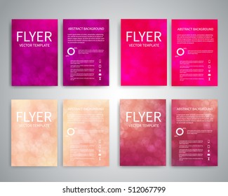 Flyer design templates set A4 with abstract pink modern backgrounds with bokeh lights. Vector design for advertising, publications, printing. Infographic concept, technologies, reporting EPS10