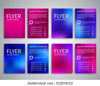 Flyer design templates set A4 with abstract pink and blue shiny modern background. Vector design for advertising, publications, printing, party invitation cards, brochures, banners, posters
