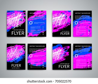 Flyer design templates. Set of A4 brochure flyer design templates with abstract modern hand drawn colorful ink spots backgrounds. Corporate identity vector design EPS10