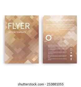 Flyer design templates. Set of beige A4 brochure design templates with geometric triangular abstract modern backgrounds. Infographic concept, mobile technologies, applications and online services