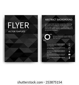 Flyer design templates. Set of black A4 brochure design templates with geometric triangular abstract modern backgrounds. Infographic concept, mobile technologies, applications and online services