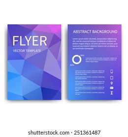 Flyer design templates. Set of blue A4 brochure design templates with geometric triangular abstract modern backgrounds. Infographic concept, mobile technologies, applications and online services