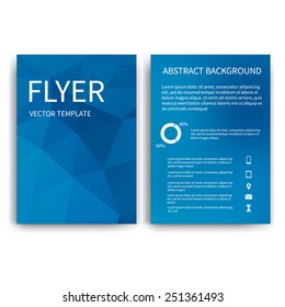Flyer design templates. Set of blue A4 brochure design templates with geometric triangular abstract modern backgrounds. Infographic concept, mobile technologies, applications and online services