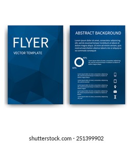 Flyer design templates. Set of blue A4 brochure design templates with geometric triangular abstract modern background. Infographic concept, mobile technologies, applications and online services