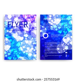 Flyer design templates. Set of blue A4 brochure design templates with Valentines Day abstract modern backgrounds with hearts. Infographic concept, mobile technologies, applications and online services
