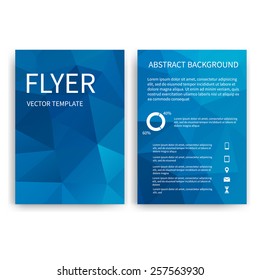 Flyer design templates. Set of blue A4 brochure design templates with geometric triangular modern backgrounds. Infographic concept, mobile technologies, applications and online services