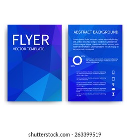 Flyer design templates. Set of blue A4 brochure design templates with geometric triangular abstract modern backgrounds. Infographic concept, mobile technologies, applications and online services