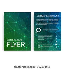 Flyer design templates. Set of blue and green A4 brochure design templates with geometric abstract modern backgrounds. Infographic concept, mobile technologies, applications and online services