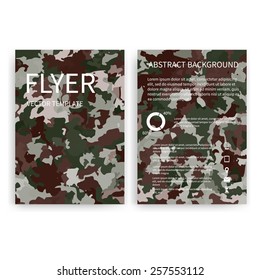 Flyer design templates. Set of brown A4 brochure design templates with geometric camouflage abstract backgrounds. Infographic concept, mobile technologies, applications and online services