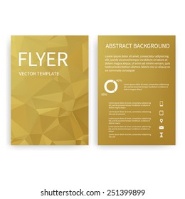 Flyer design templates. Set of gold A4 brochure design templates with geometric triangular abstract modern background. Infographic concept, mobile technologies, applications and online services