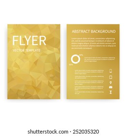 Flyer design templates. Set of gold A4 brochure design templates with geometric triangular abstract modern backgrounds. Infographic concept, mobile technologies, applications and online services