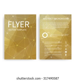 Flyer design templates. Set of gold A4 brochure design templates with geometric abstract modern backgrounds. Infographic concept, mobile technologies, applications and online services