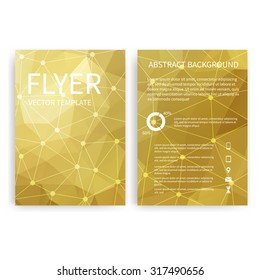 Flyer design templates. Set of gold A4 brochure design templates with geometric abstract modern backgrounds. Infographic concept, mobile technologies, applications and online services