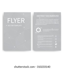 Flyer design templates. Set of gray A4 brochure design templates with geometric triangular abstract modern backgrounds. 