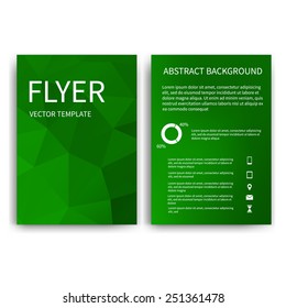 Flyer design templates. Set of green A4 brochure design templates with geometric triangular abstract modern backgrounds. Infographic concept, mobile technologies, applications and online services