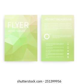 Flyer design templates. Set of green A4 brochure design templates with geometric triangular abstract modern background. Infographic concept, mobile technologies, applications and online services