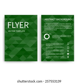 Flyer design templates. Set of green A4 brochure design templates with geometric triangular abstract modern backgrounds. Infographic concept, mobile technologies, applications and online services