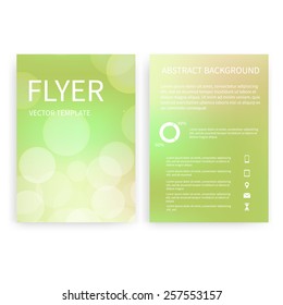 Flyer design templates. Set of green A4 brochure design templates with geometric bokeh abstract modern backgrounds. Infographic concept, mobile technologies, applications and online services