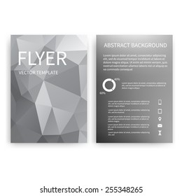 Flyer design templates. Set of grey A4 brochure design templates with geometric triangular abstract modern backgrounds. Infographic concept, mobile technologies, applications and online services