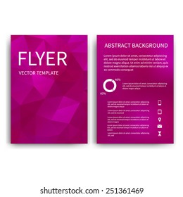 Flyer design templates. Set of purple A4 brochure design templates with geometric triangular abstract modern backgrounds. Infographic concept, mobile technologies, applications and online services