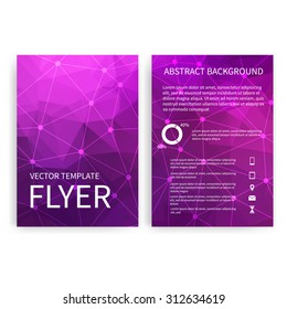 Flyer design templates. Set of purple A4 brochure design templates with geometric abstract modern backgrounds. Infographic concept, mobile technologies, applications and online services