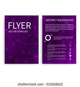 Flyer design templates. Set of purple A4 brochure design templates with geometric abstract modern backgrounds. Infographic concept, mobile technologies, applications and online services