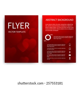 Flyer design templates. Set of red A4 brochure design templates with Valentines Day abstract modern backgrounds with hearts. Infographic concept, mobile technologies, applications and online services