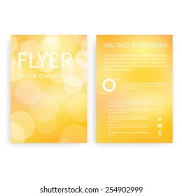 Flyer design templates. Set of yellow A4 brochure design templates with geometric bokeh lights abstract modern backgrounds. Infographic concept, mobile technologies, applications and online services 