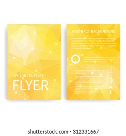 Flyer design templates. Set of yellow A4 brochure design templates with geometric abstract modern backgrounds. Infographic concept, mobile technologies, applications and online services