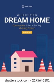 Flyer Design Of We Build Your Dream Home Cartoon Style Template. 