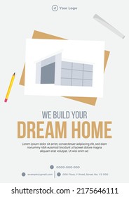 Flyer Design Of We Build Your Dream Home Cartoon Style Template.