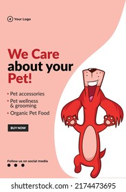 Flyer design of we care about your pet template. 