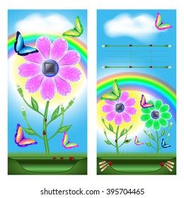Flyer design, web template, web technology, infographics, CPU, electronic flower, butterfly, ladybug, RJ-45 connector.