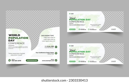 Ein Flyer-Design für den Weltbevölkerungstag, das Design von Bannern für den Weltbevölkerungstag, die Gestaltung von Social Media-Post-Vorlagen für den Bevölkerungstag
