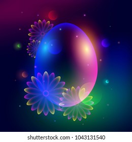 Flyer egg flower realistic. Template for easter banner with symbol in form of egg. Vector illustration of holiday workpiece