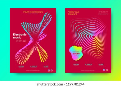 Flyer of Electronic Music. Abstract Vector Background. Colorful Wave Lines and Equalizer. Minimal Music Poster Design. Distortion of Rounds. Trendy Bright Flyers of House Dance Event.