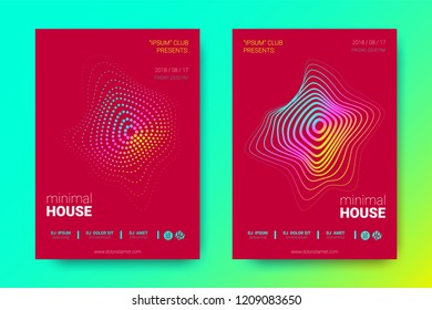 Flyer of Electronic Music. Abstract Vector Background. Colorful Wave Lines and Equalizer. Minimal Music Poster Design. Distortion of Rounds. Trendy Bright Flyers of House Dance Event.