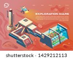 Flyer Exploration Mars Lettering Flat Cartoon. Reenhouse for Growing Green Plants on Uninhabited Planets. Successful Establishment Permanent Research Base. Vector Illustration Landing Page.