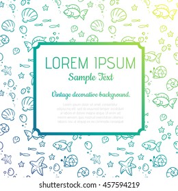 flyer with fish and shells seamless pattern