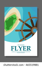 Flyer in flat style with a map of the island to travel and vacation on a yacht. Vector illustration
