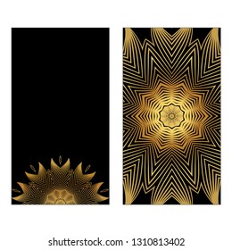 Flyer With Floral Mandala Ornaments. Vector Oriental Design. Islam, Arabic, Indian, Ottoman Motifs. Luxury black gold color.