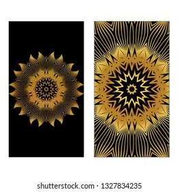 Flyer With Floral Mandala Ornaments. Vector Oriental Design. Islam, Arabic, Indian, Ottoman Motifs. Luxury black gold color.