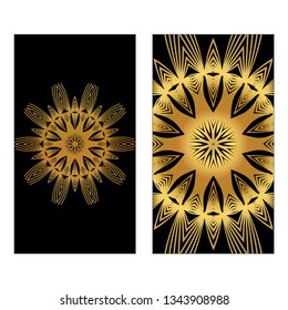 Flyer With Floral Mandala Ornaments. Vector Oriental Design. Islam, Arabic, Indian, Ottoman Motifs. Luxury black gold color.