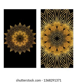 Flyer With Floral Mandala Ornaments. Vector Oriental Design. Islam, Arabic, Indian, Ottoman Motifs. Luxury black gold color.
