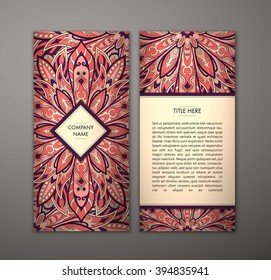 Flyer with Floral mandala pattern and ornaments. Vector Flyer oriental design Layout template, size A5. Islam, Arabic, Indian, ottoman motifs. Front page and back page. Easy to use and edit.