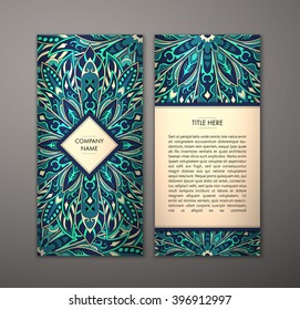 Flyer with Floral mandala pattern and ornaments. Vector Flyer oriental design Layout template, size. Islam, Arabic, Indian, ottoman motifs. Front page and back page. Easy to use and edit.