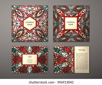 Flyer with Floral mandala pattern and ornaments. Vector Flyer oriental design Layout template, size. Islam, Arabic, Indian, ottoman motifs. Front page and back page. Easy to use and edit.