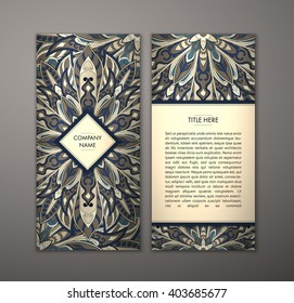 Flyer with Floral mandala pattern and ornaments. Vector Flyer oriental design Layout template, size. Islam, Arabic, Indian, ottoman motifs. Front page and back page. Easy to use and edit.